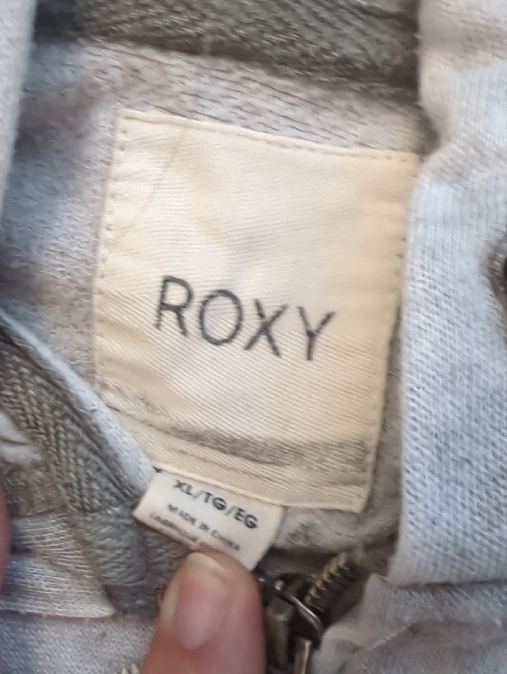 Roxy Light Gray and Pink Embroideres Hooded Zip Sweater - Picture 4 of 8